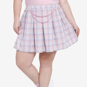 Hot Topic Sweet Society Pink and Blue Mini Skater Skirt With Chain